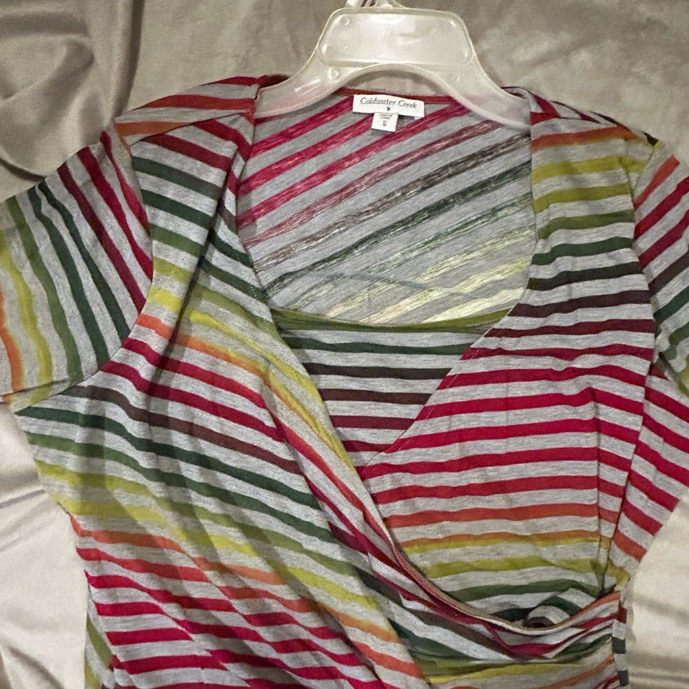 Cold water Creek wrap shirt in rainbow colors